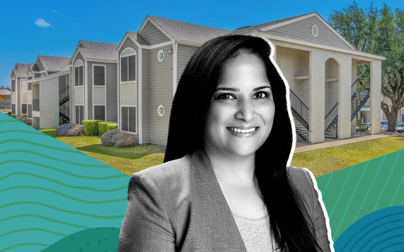 Elizabeth Property Group's Tisha Vaidya and the Woodglen Park Apartments at 6800 South Cockrell Hill Road in Dallas