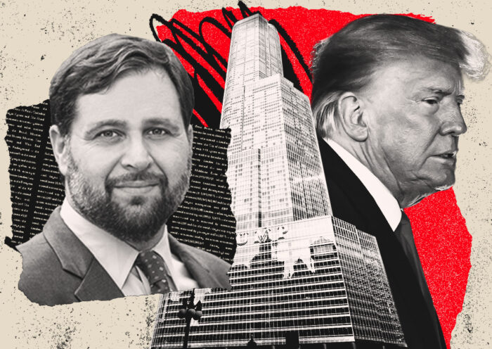 Northwestern's Rob Weinstock and former president Donald Trump with 401 North Wabash Avenue