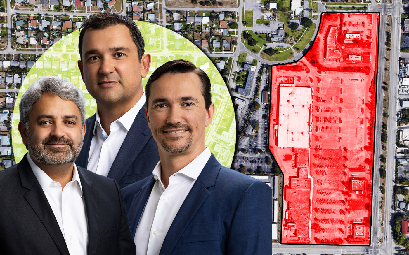 Integra Investments’ Paulo Tavares de Melo, Nelson Stabile and Victor Ballestas and Lantana Village Square at 1201 and 1301 S. Dixie Highway and 457 Greynolds Circle