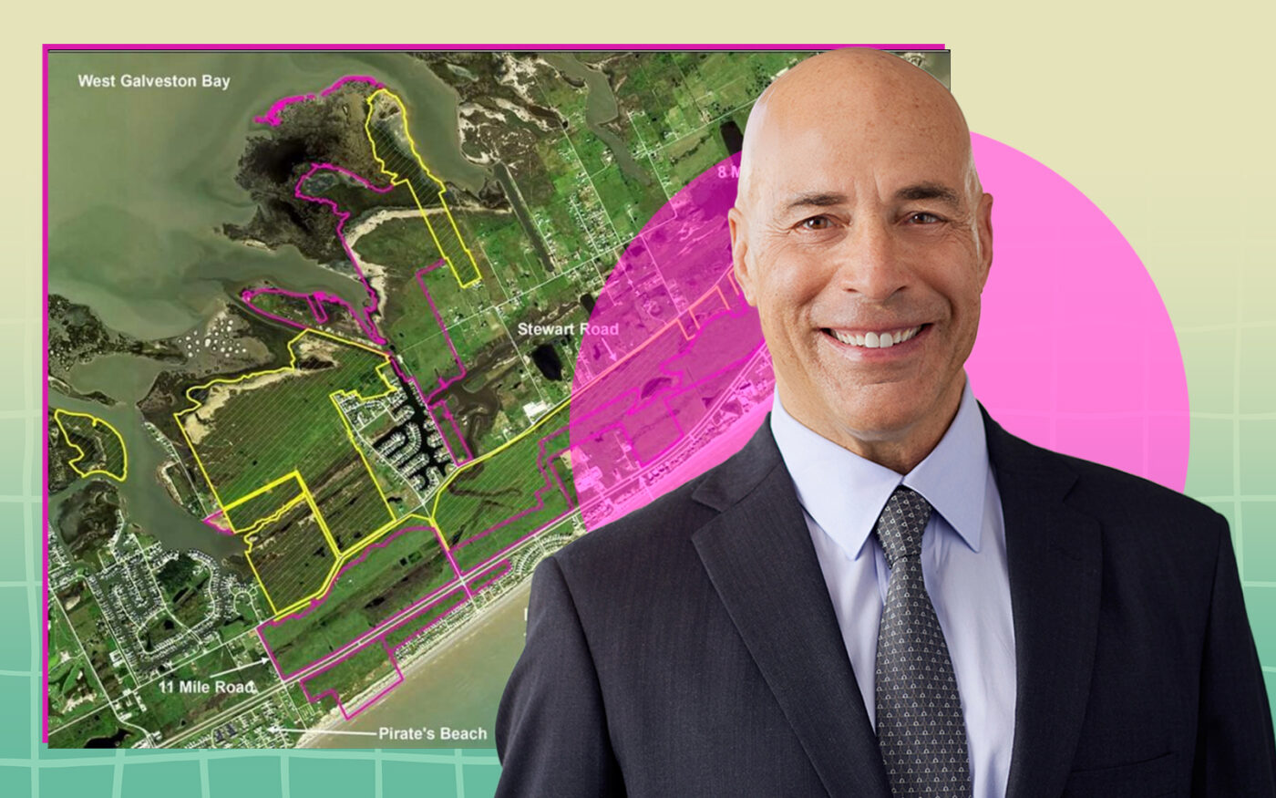 Sentinal Trust's Manny Mehos and the development site in Galveston