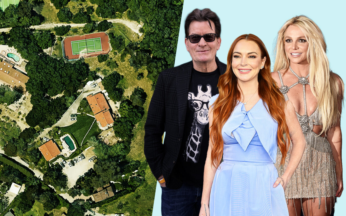 The former Promises Malibu site at 20725 Rockcroft Drive in Malibu with Charlie Sheen, Lindsay Lohan and Britney Spears