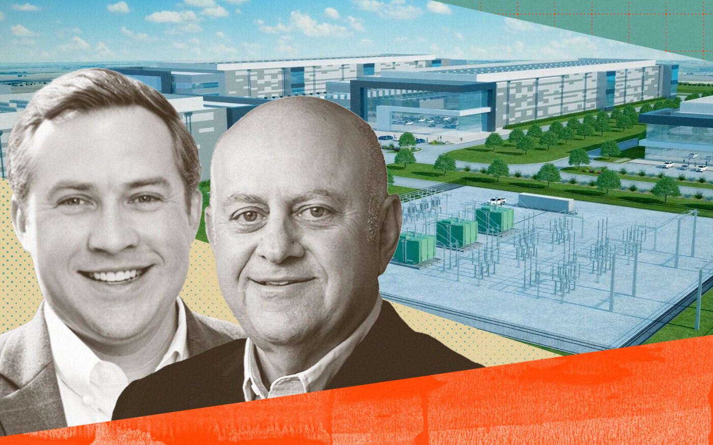 Skybox's Rob Morris and Prologis' Hamid Moghadam with rendering of PowerCampus Austin