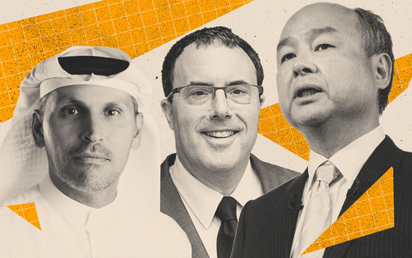 Mubadala's Khalifa Al Mubarak, Fortress Investment Group's Peter Briger and SoftBank's Masayoshi Son