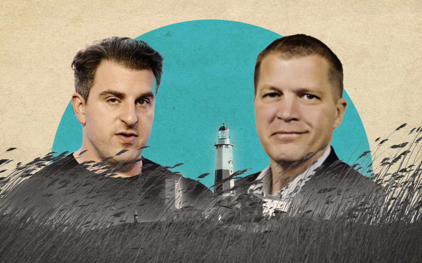 Airbnb's Brian Chesky, Southold town supervisor Scott Russell (Getty, Town of Southold)