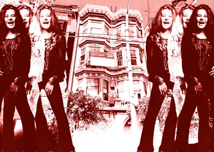 A photo illustration of Janis Joplin and 635 Ashbury Street (Getty, Google Maps)