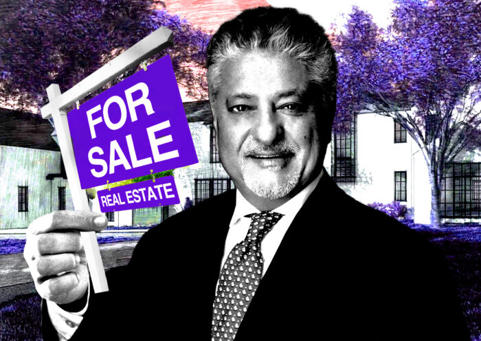 A photo illustration of Mehrdad Moayedi along with a rendering of 5531 Walnut Hill Lane (Getty, SHM Architects, Centurion American Development Group)