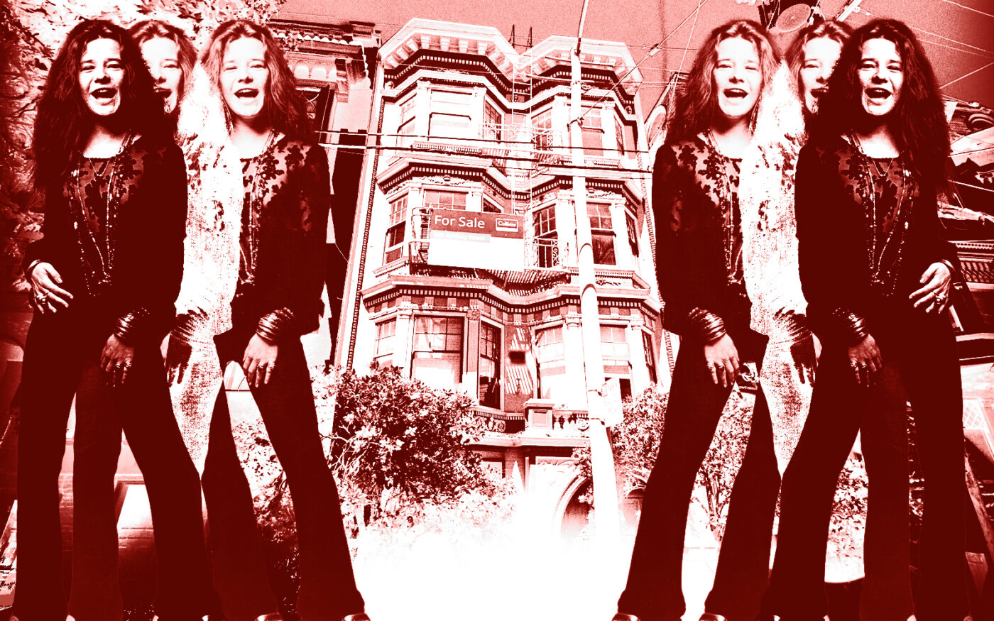 A photo illustration of Janis Joplin and 635 Ashbury Street (Getty, Google Maps)