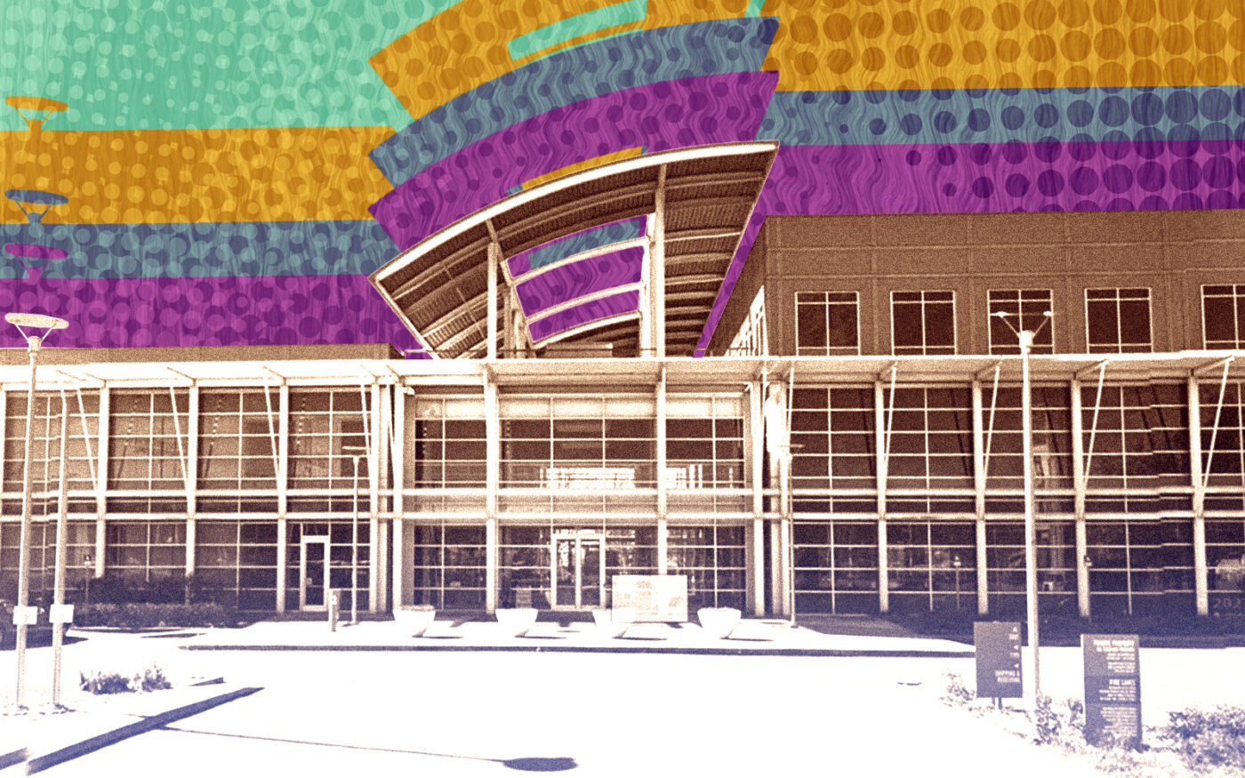 A photo illustration of the Arena Center at 6775, 7001 and 7195 Oakport Street in Oakland (Getty, Google Maps)