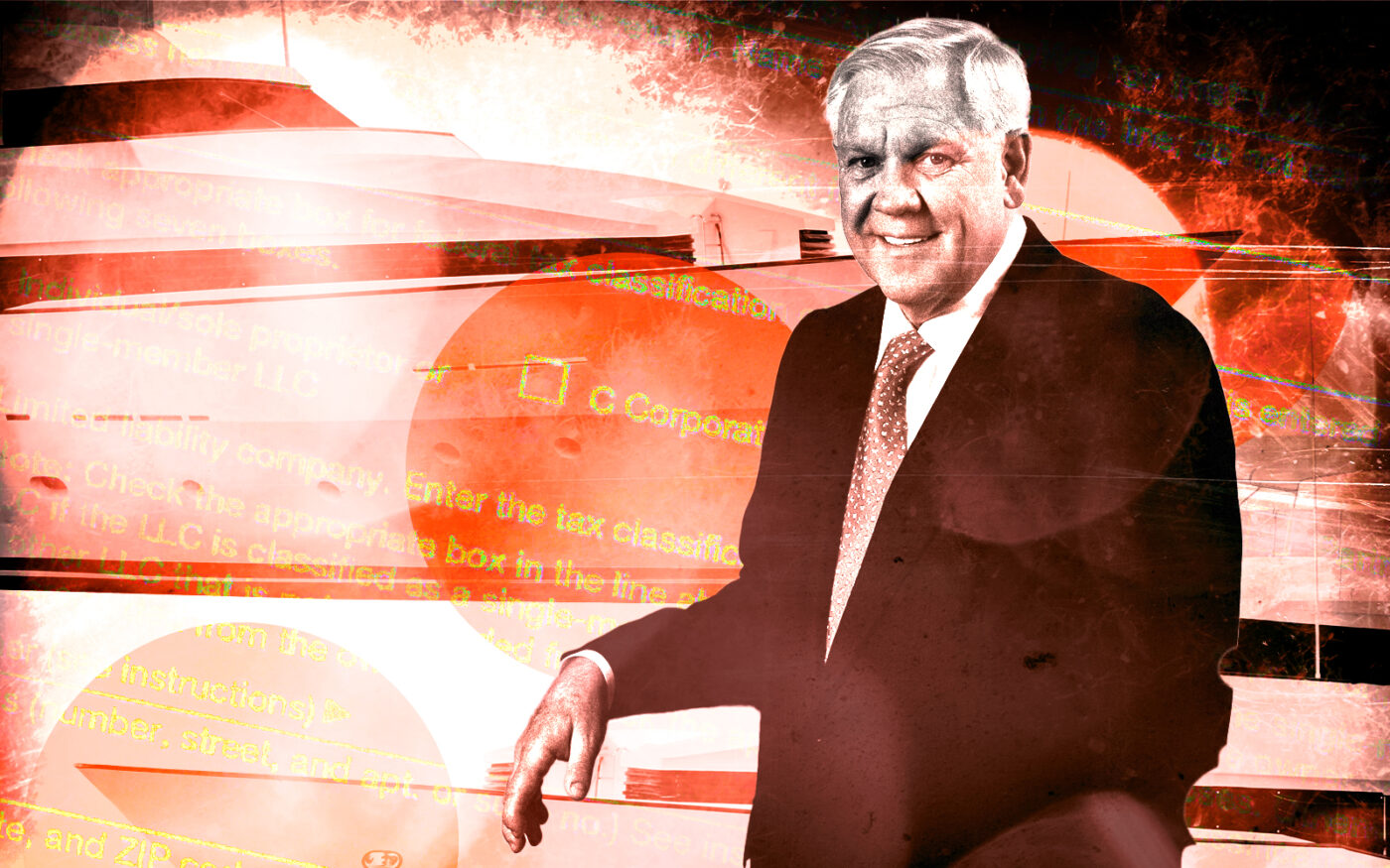 A photo illustration of Harlan Crow (Getty, George W. Bush Presidential Center)