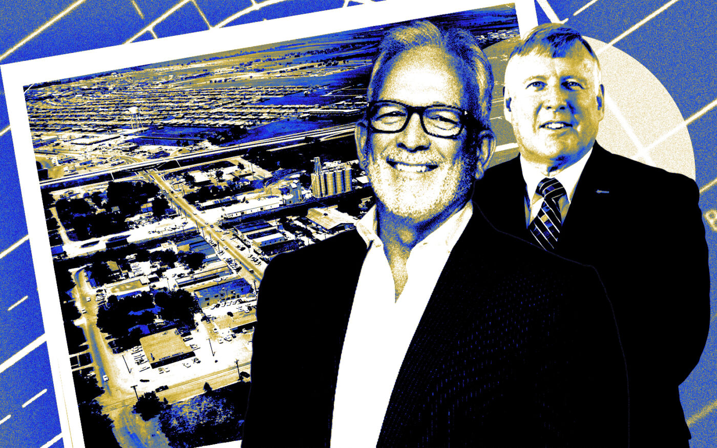 From left: Wolverine Interests CEO Jim Leslie, UTD president Richard Benson along with an aerial view of Richardson (Getty, Wolverine Interests, UTD)