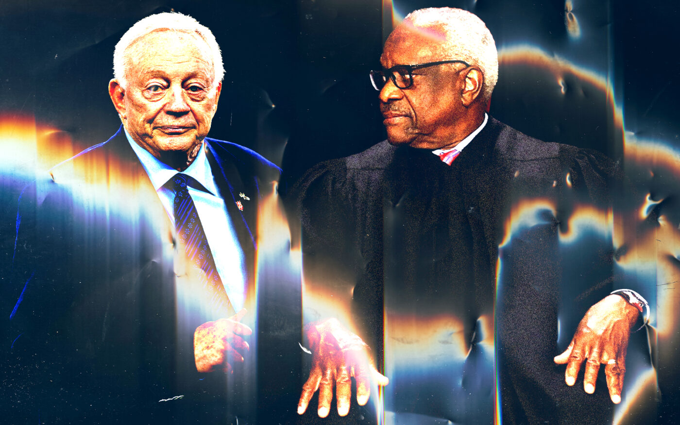 From left: Jerry Jones and Clarence Thomas (Photo Illustration by Steven Dilakian for The Real Deal with Getty)