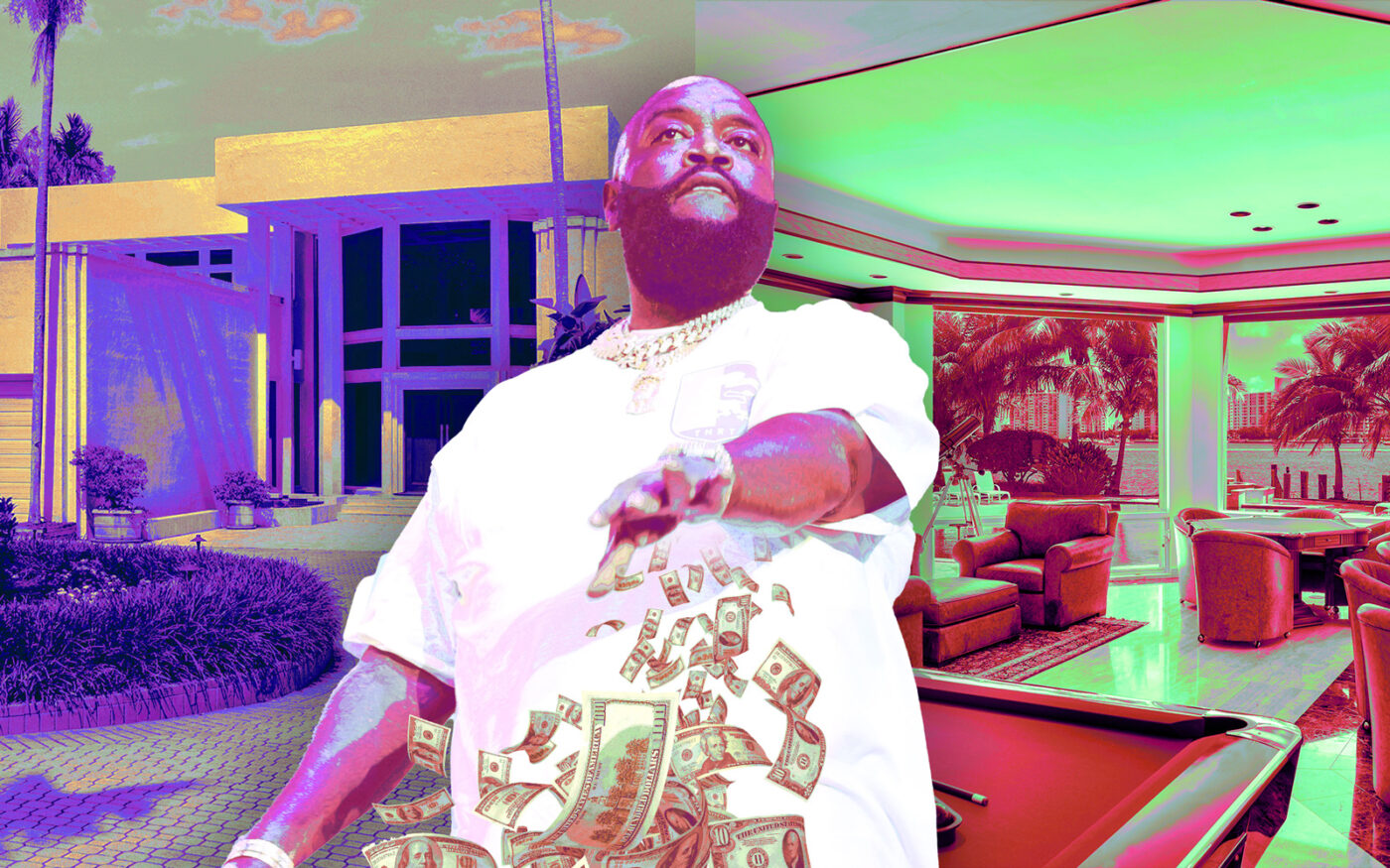 Rick Ross with the property at Star Island (Getty, The Jills Zeder Group/1 Oak Studios)