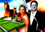 A photo illustration of Katherine Kaneb, ex-husband Mark Bellissimo, and 13893 Gracida Street in Wellington (Getty, Compass Real Estate)