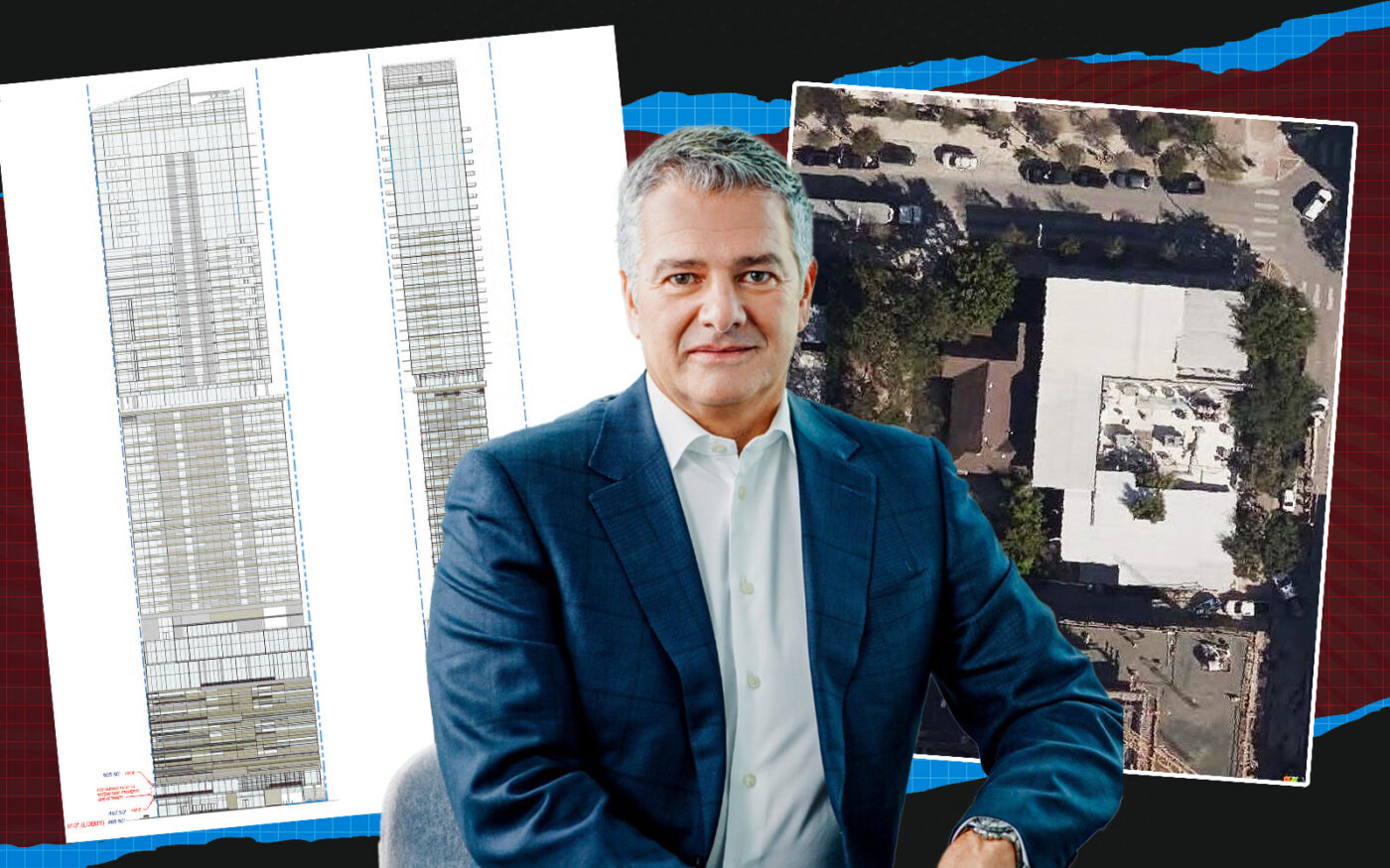 Renderings of the planned tower with Intracorp's Don Forsgren (Page Southerland Page, LinkedIn, Getty)