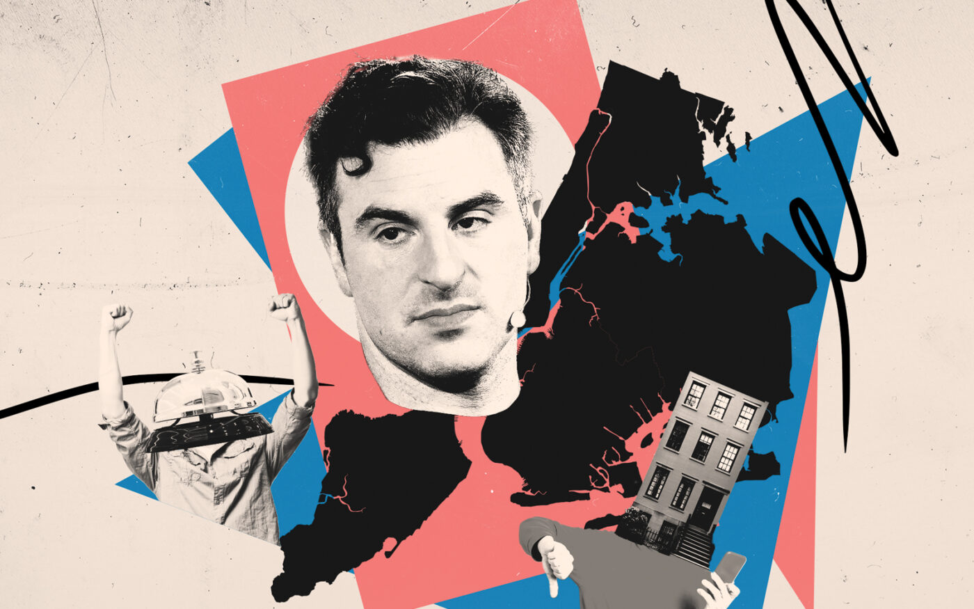 Airbnb’s Brian Chesky (Photo-illustration by Kevin Cifuentes/The Real Deal; Photos via Getty Images)