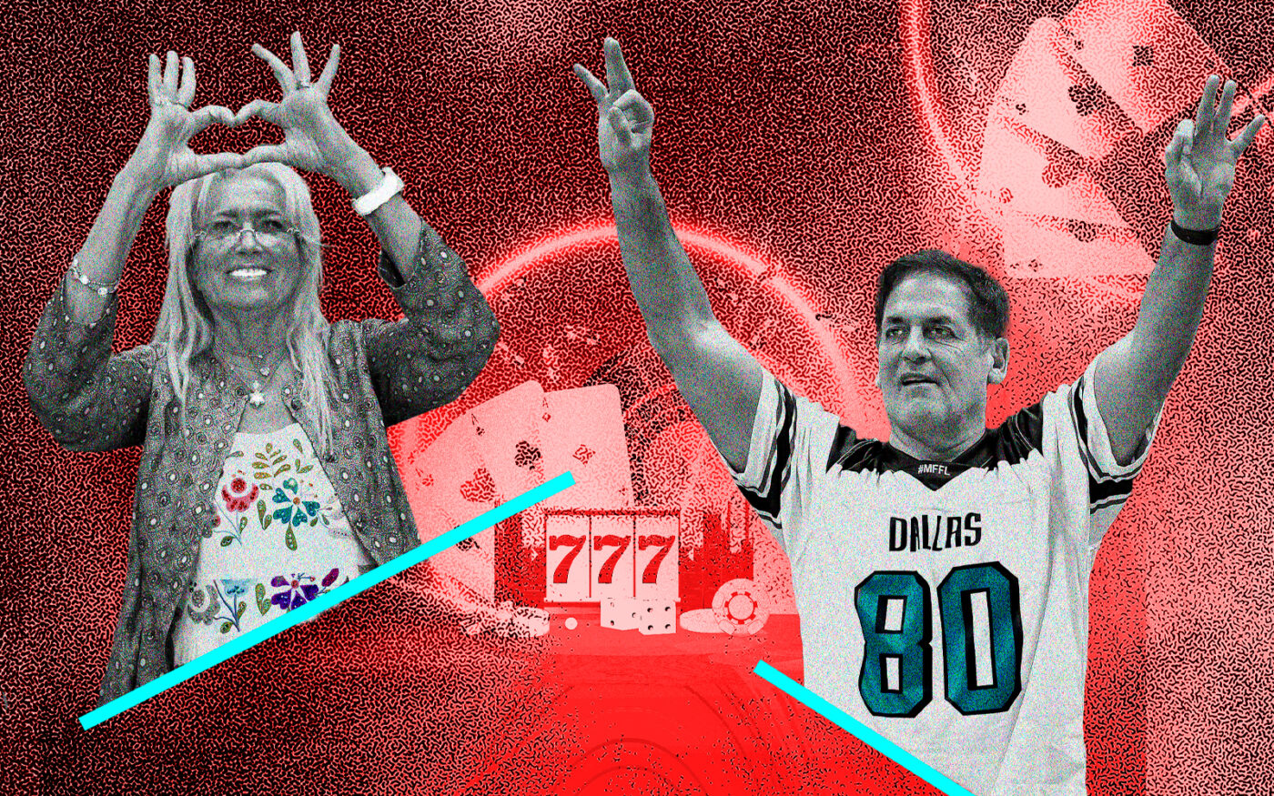 Miriam Adelson and Mark Cuban (Photo-illustration by Paul Dilakian/The Real Deal)