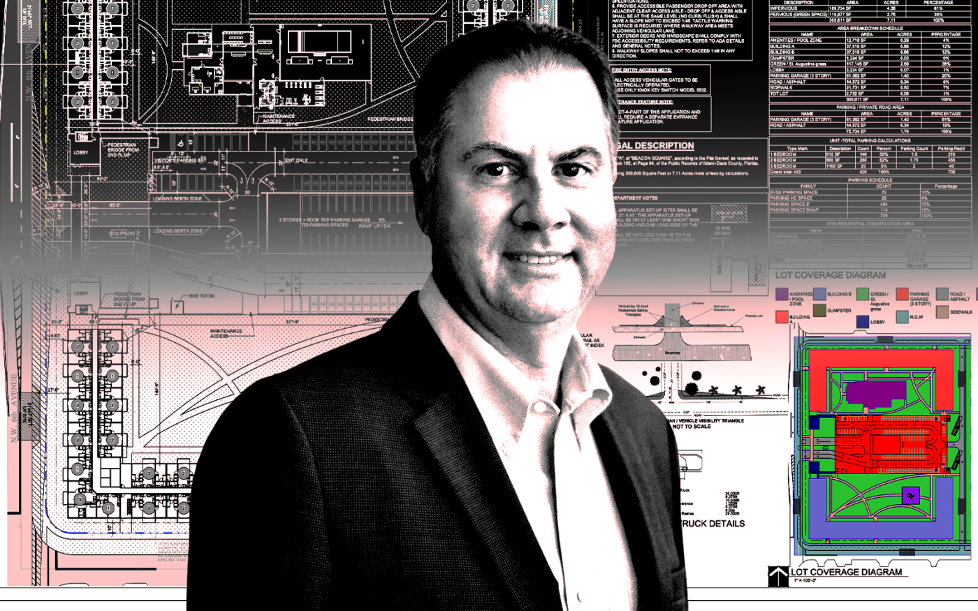 <p>A photo illustration of Resia CEO Ernesto Lopes along with schematics and renders (Getty, Bellon Architecture)</p>
