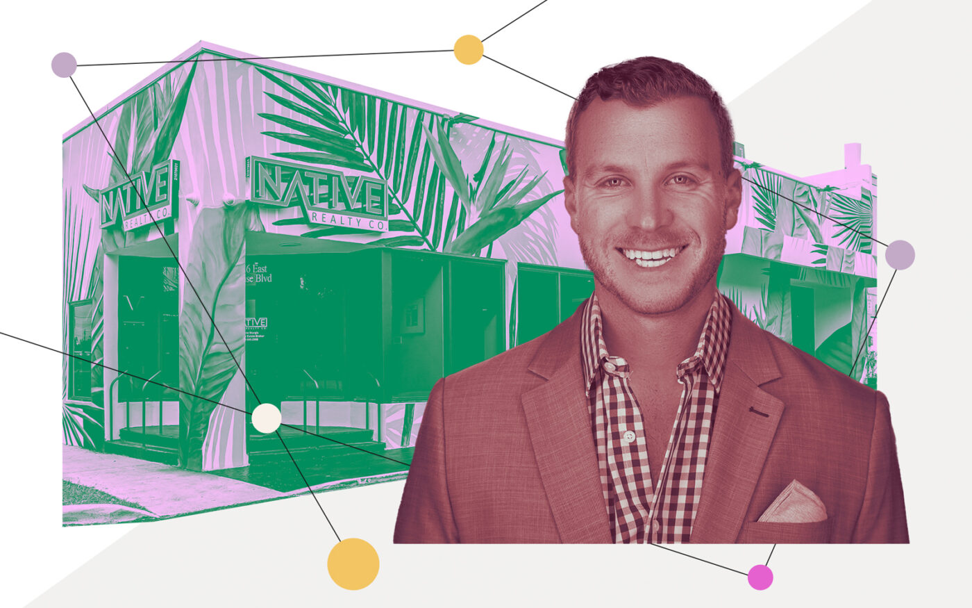 Jaime Sturgis with Native Realty's Gateway Shopping District office at 1926 East sunrise Boulevard in Fort Lauderdale (Photo-illustration by Kevin Cifuentes/The Real Deal; Getty Images, Jaime Sturgis)