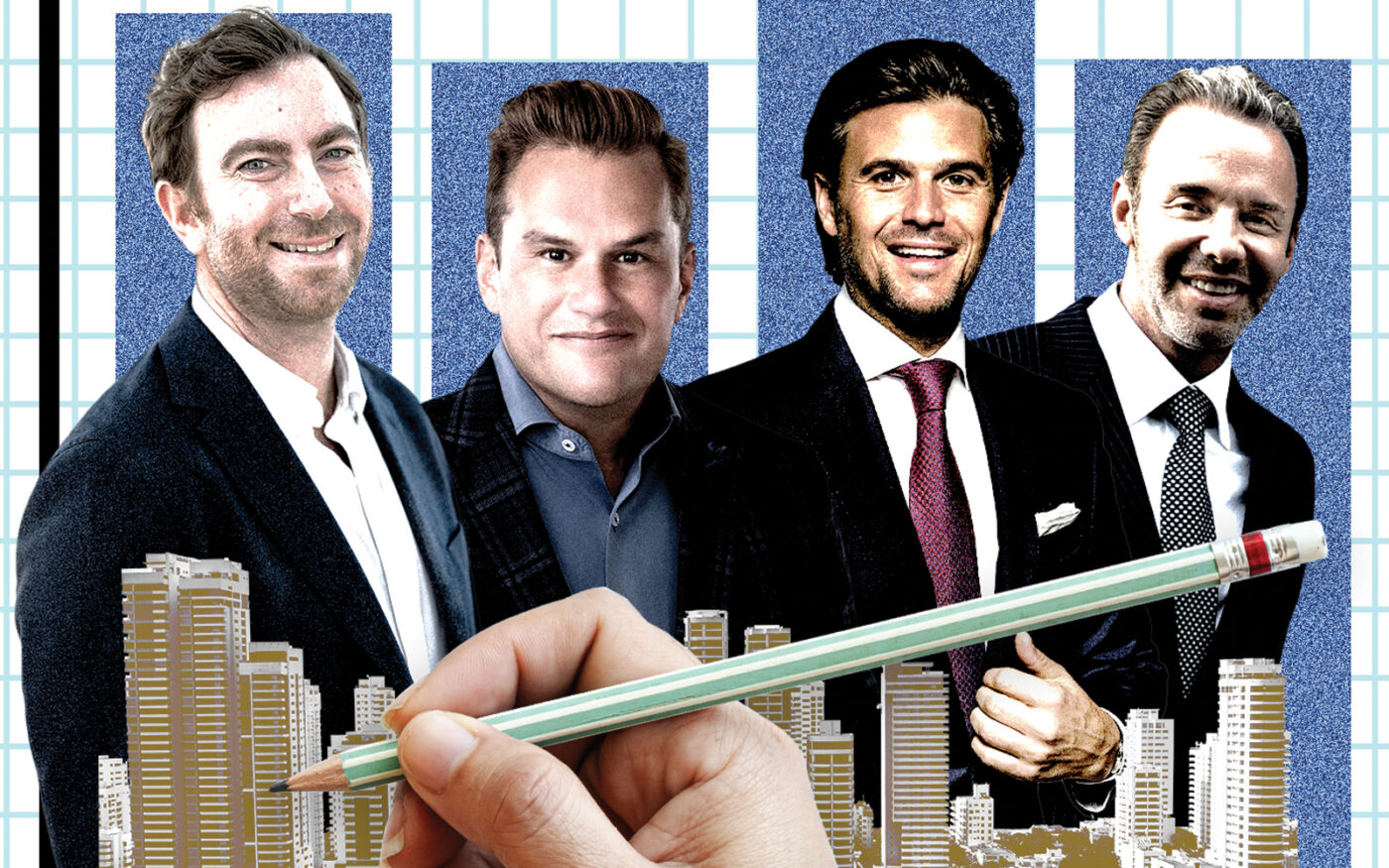 From left: Jeff Polashuk, Duff Rubin, Daniel de la Vega and Jay Parker (Photo-illustration by Steven Dilakian/The Real Deal; Getty Images, Coldwell Banker, Douglas Elliman, One Sotheby's, Compass Real Estate)
