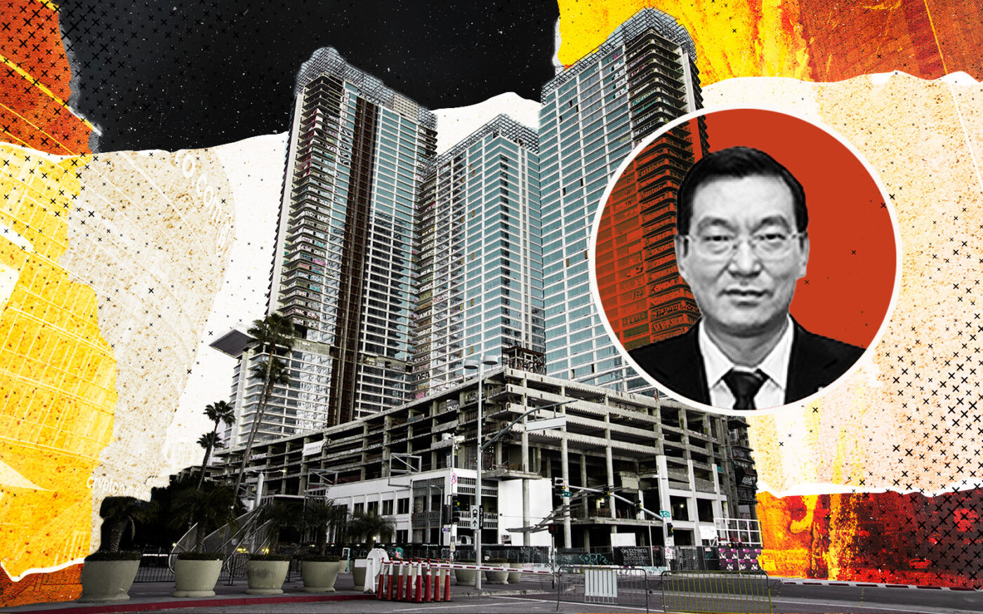 China Oceanwide Holdings' Liu Guosheng with the Oceanwide Plaza in Los Angeles (Getty, FHKG.com)