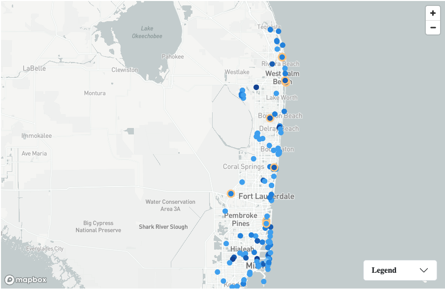 Priciest South Florida Sales map screenshot