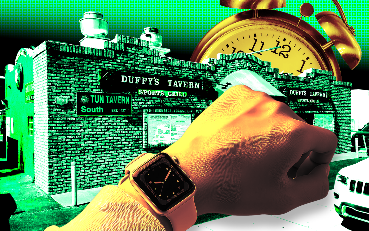 <p>A photo illustration of Duffy&#8217;s Tavern at 2108 Southwest 57th Avenue in Coral Gables (Getty, Google Maps)</p>
