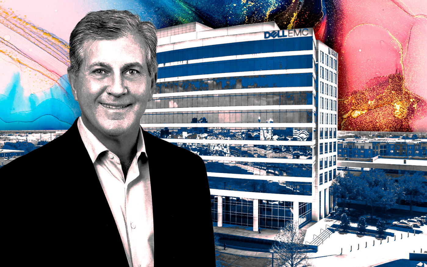 <p>A photo illustration of Goldenrod Companies’ John Zogg along with Collins Crossing at 1500 North Greenville Avenue in Richardson (Getty, Goldenrod Companies, LoopNet)</p>
