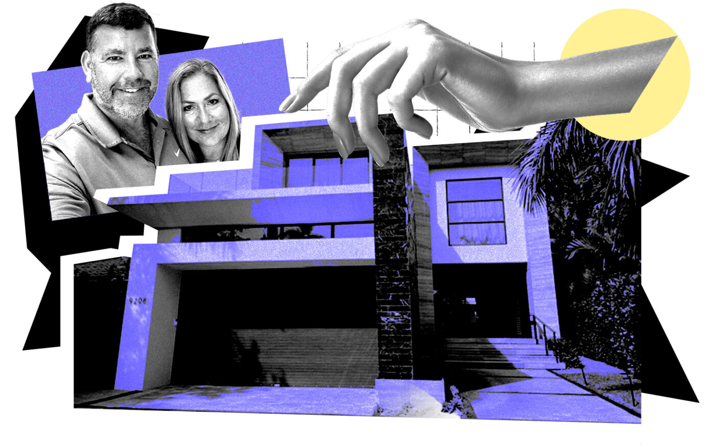 <p>A photo illustration of Reuven and Iris Herssein along with 9208 Bay Drive in Surfside (Getty, The Jills Zeder Group, Reuven and Iris Herssein)</p>
