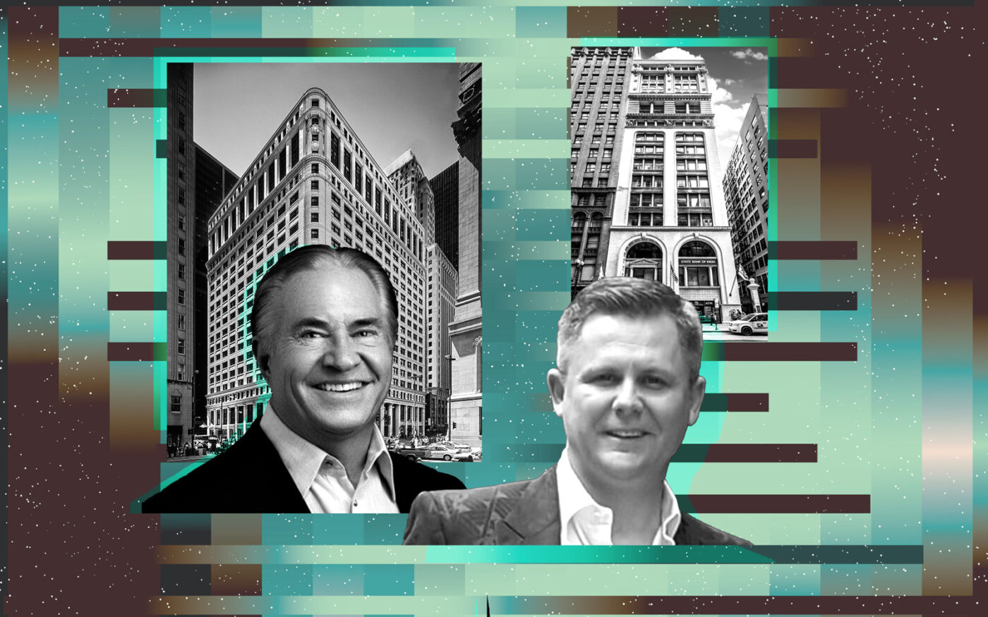 Igor Gabal (right) and Jay Shidler with the 111 West Washington (left) and 19 S LaSalle Street (111 W Washington, 19 S LaSalle, LinkedIn, Shidler Group)