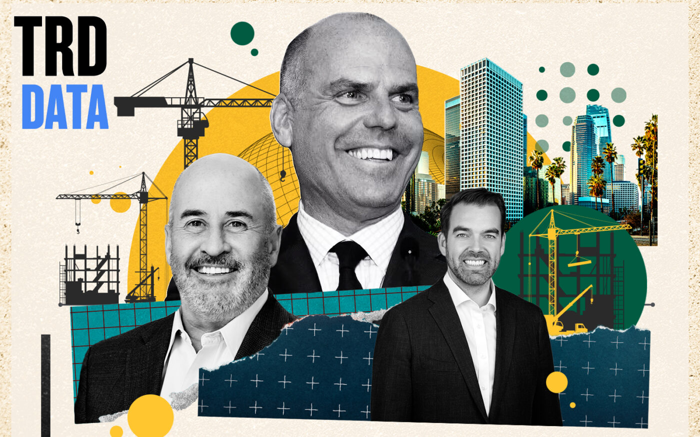 From left: Toll Brothers' Douglas Yearley, W.E. O’Neil Construction's Brian Ramsey and Wilshire Construction's Matt Cheesebro (Photo-illustration by Priya Modi/The Real Deal; Getty Images, Toll Brothers, W.E. O’Neil Construction, Wilshire Construction)