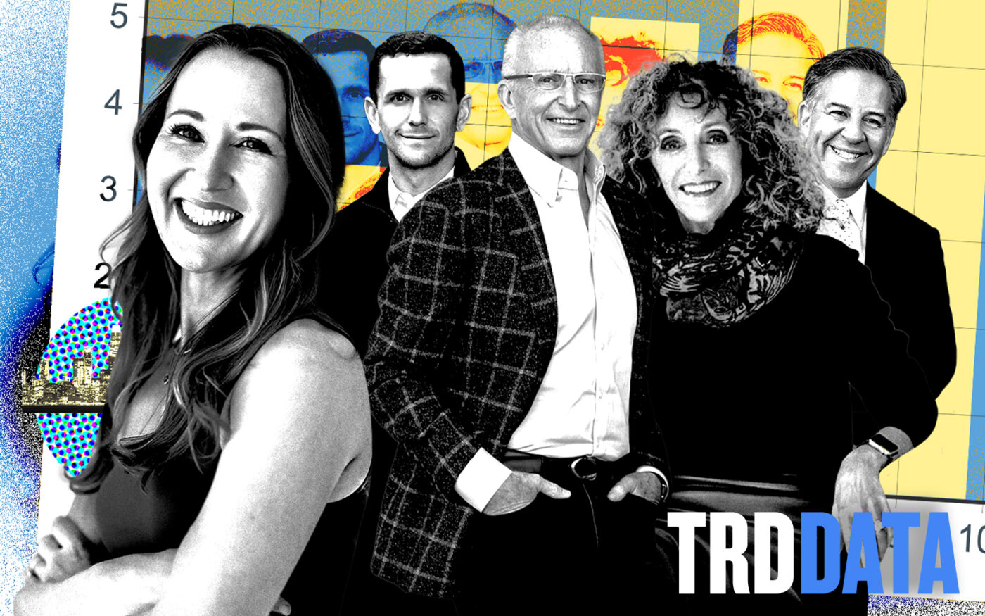 From left: Ruth Krishnan, Neill Bassi, Neal Ward, Nina Hatvany and Gregg Lynn (Photo-illustration by Steven Dilakian/The Real Deal; Getty Images, Thomas Kuoh, Alex Zhigalov/Context Visuals, Sotheby's International Realty)