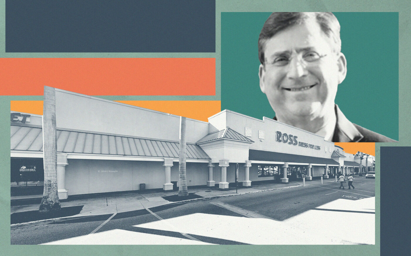 Benderson Development's Randy Benderson and Cypress Trace shopping center (Randy Benderson via about.me, Google Maps, Getty)