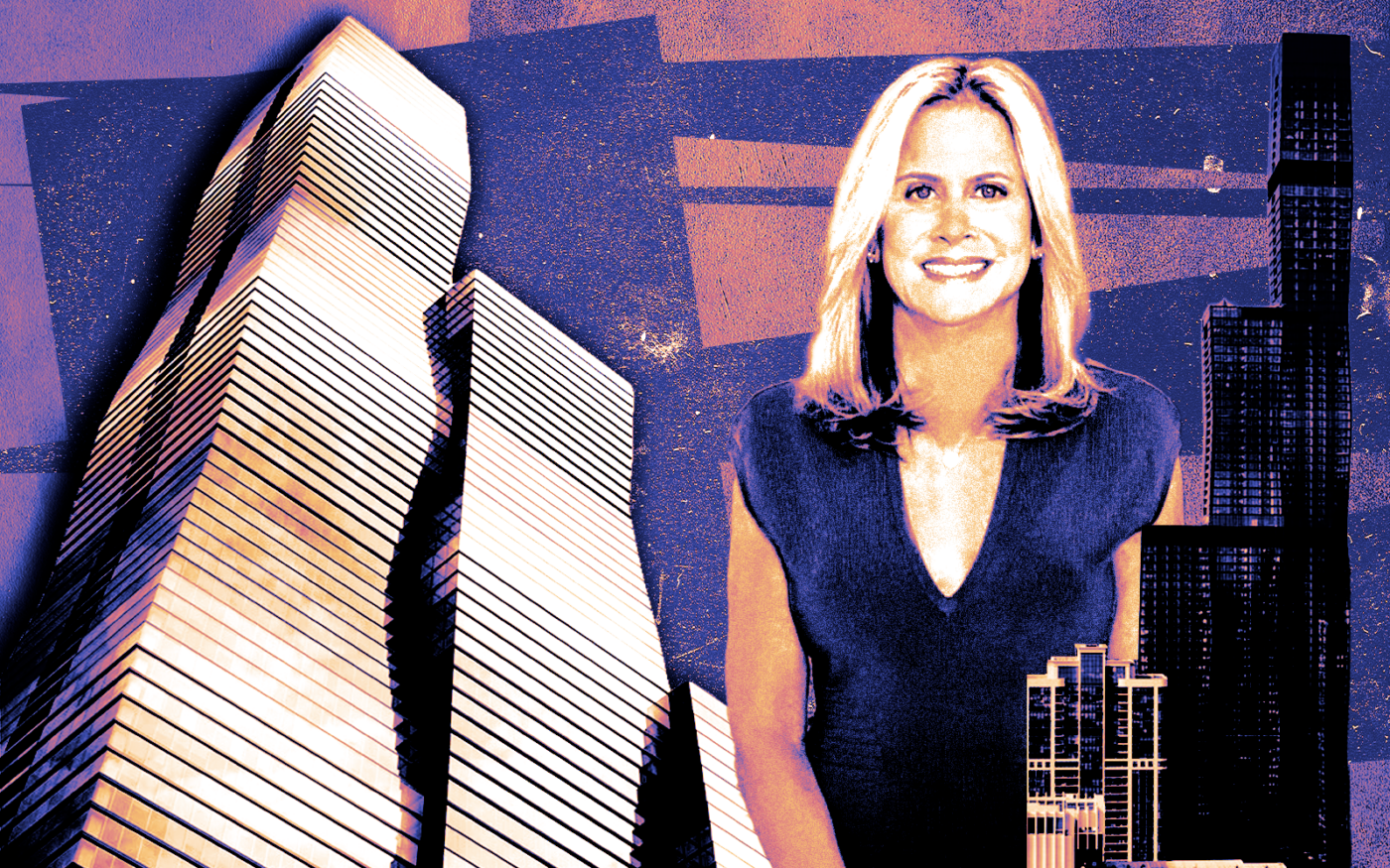 <p>A photo illustration of Premier Relocation founder and managing broker Susan Miner along with the St. Regis at 363 East Wacker Drive (Getty, Premier Relocation, Google Maps)</p>
