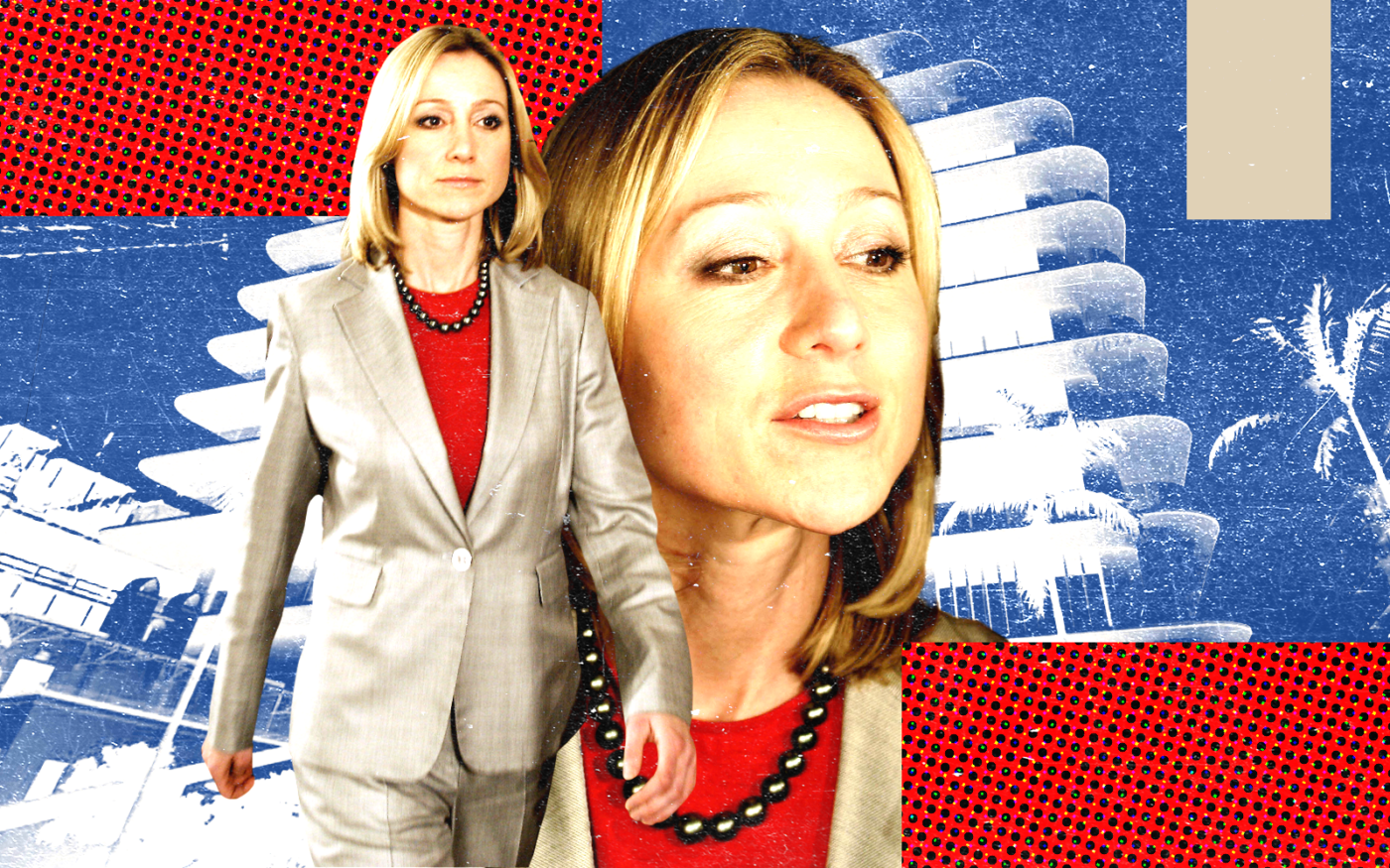 <p>A photo illustration of Belinda Stronach along with 9149 Collins Avenue in Surfside (Getty, Google Maps)</p>
