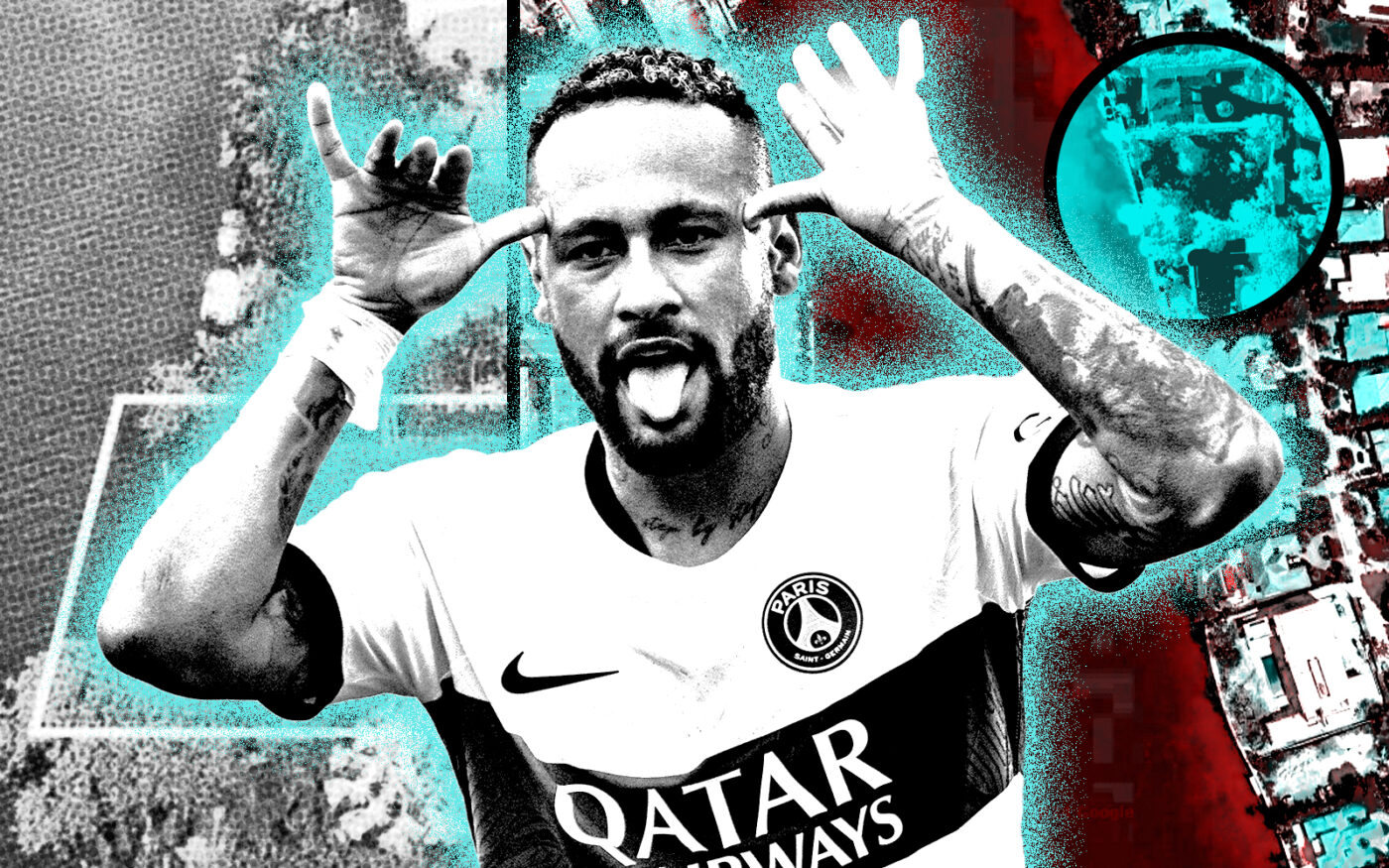 <p>A photo illustration of soccer superstar Neymar along with 148 Bal Bay Drive in Bal Harbour (Getty, Google Maps)</p>
