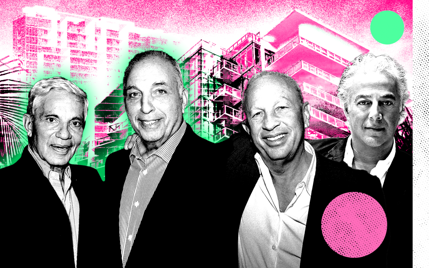 <p>From left: Reuben Brothers&#8217; David and Simon Reuben; Tricap&#8217;s David Edelstein; RFR&#8217;s Aby Rosen; the W Hotel South Beach at 2201 Collins Avenue (Getty, Reuben Brothers, Tricap, RFR, Google Maps)</p>
