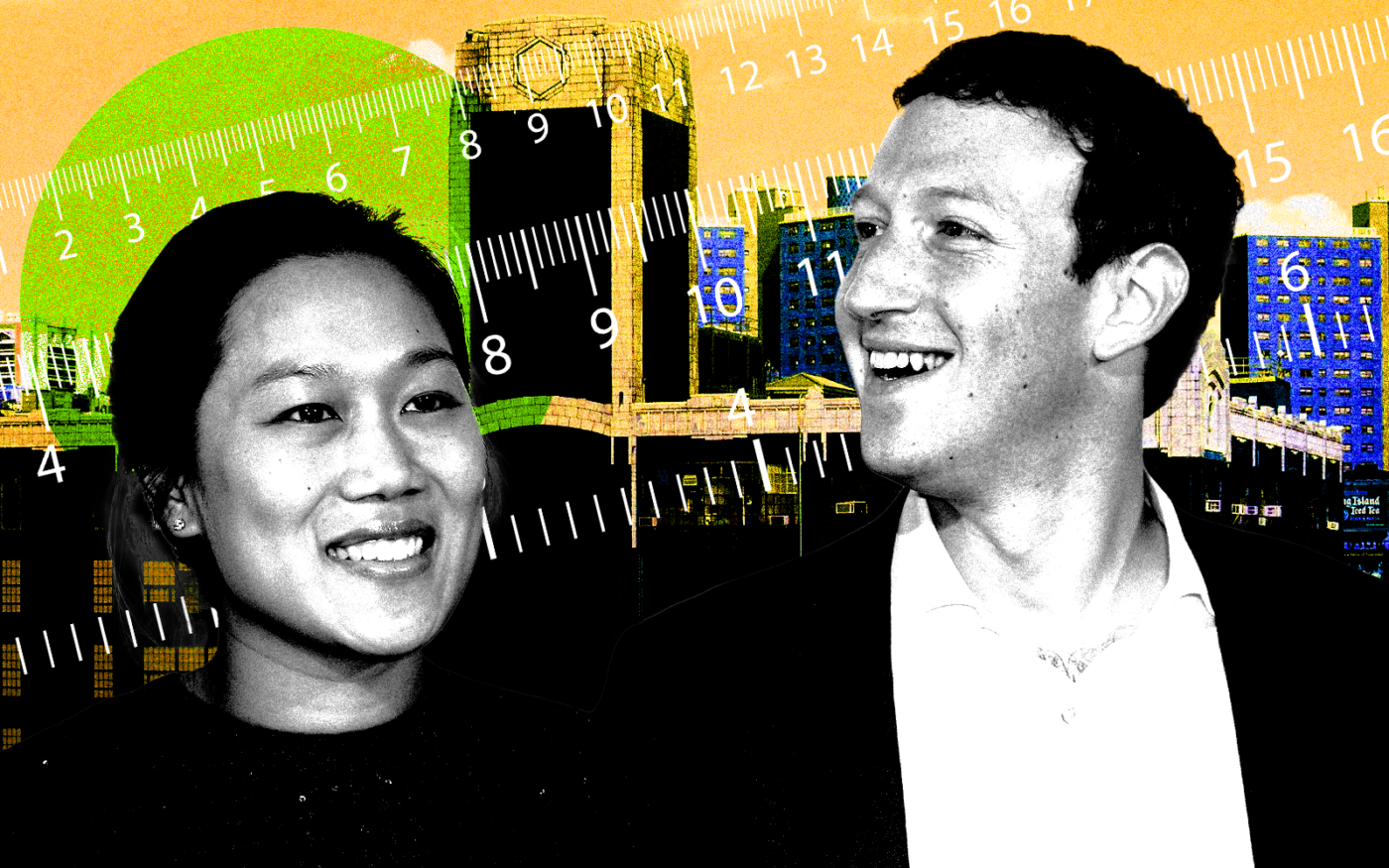 <p>From left: Priscilla Chan and Mark Zuckerberg along with the Studebaker Building (Getty, By Jim.henderson &#8211; Own work, CC0 &#8211; via Wikimedia Commons)</p>
