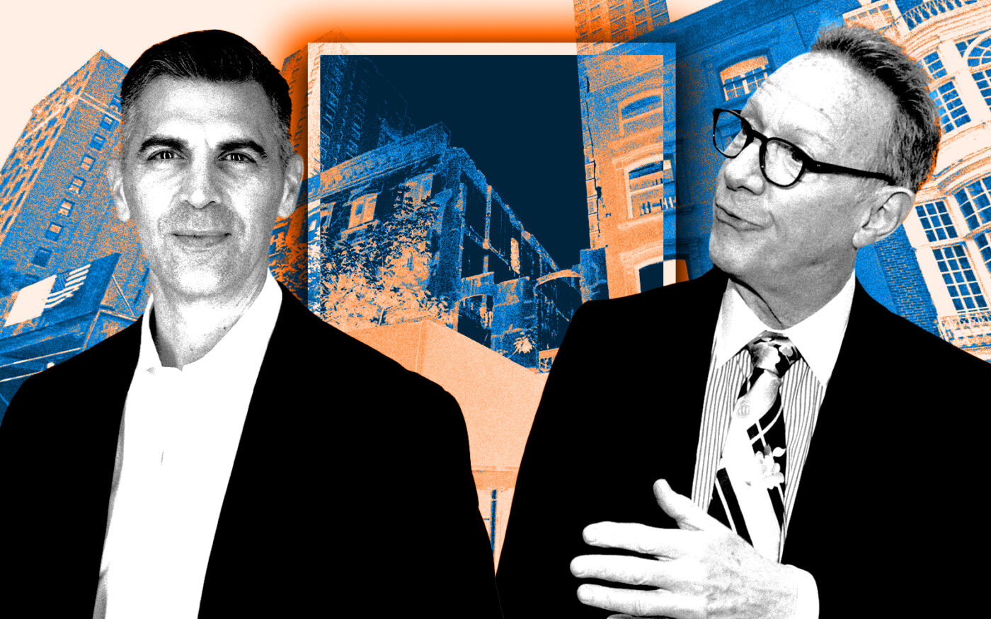 <p>A photo illustration of Kriss Capital&#8217;s Jody Kriss and Ian Bruce Eichner along with 26 East 35th Street (Getty, Kriss Capital, Google Maps)</p>
