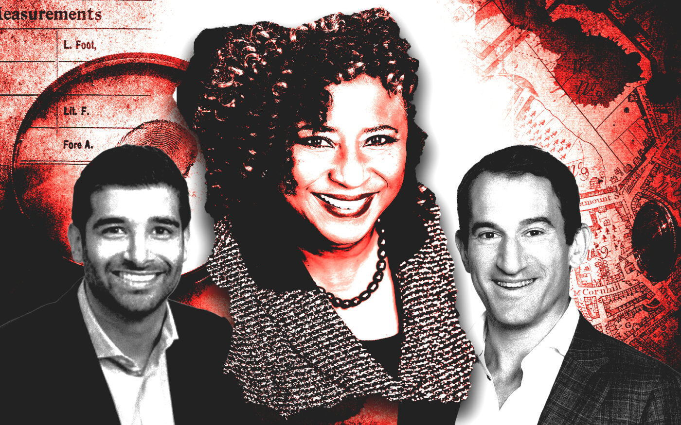 <p>A photo illustration of Lakeside Group co-founder Isaac Abid, District Attorney Pamela Price and Farallon Capital Management partner Philip Dreyfuss (Getty, Lakeside Group, Farallon Capital Management, Office of the Alameda County District Attorney)</p>
