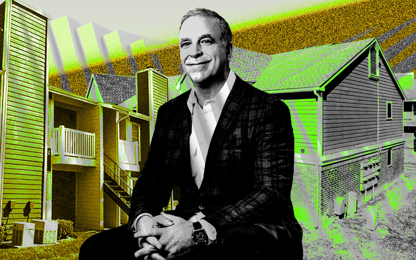 <p>A photo illustration of NexPoint co-founder James Dondero along with 1111 Abrams Road in Richardson (left) and 2200 Forest Ridge Drive in Bedford (right) (Getty, NexPoint, LoopNet, Google Maps)</p>
