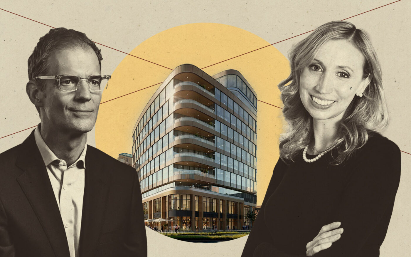 Trammell Crow's Danny Queenan; rendering of 710 Clark Street; COUR Pharmaceuticals' Dannielle Appelhans (Getty, Trammell Crow, Loopnet, COUR Pharmaceuticals)