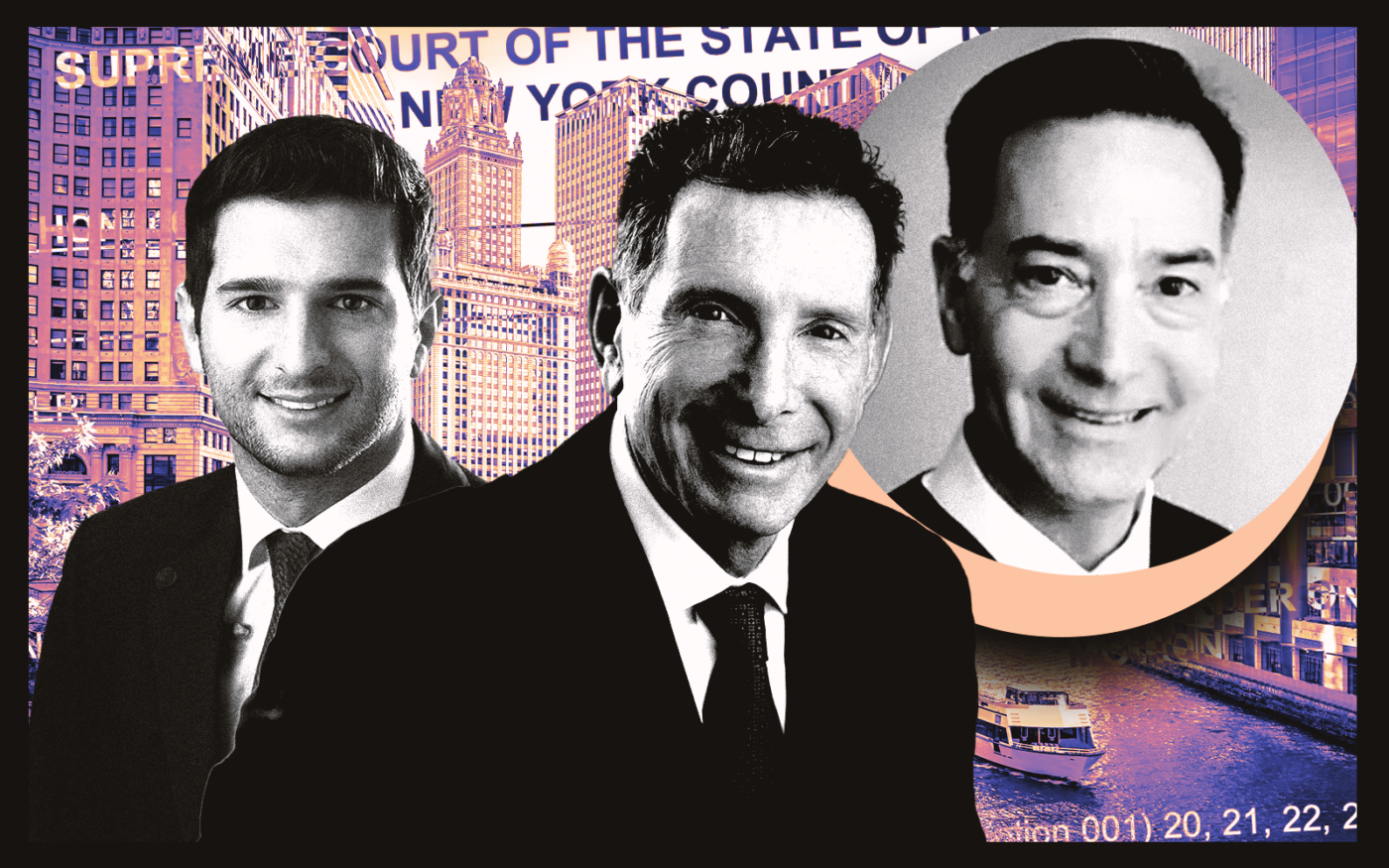 <p>A photo illustration of Arbor Realty&#8217;s Maurice and Ivan Kaufman and Judge Louis L. Nock of New York (Getty, Arbor Realty, Ballotpedia)</p>
