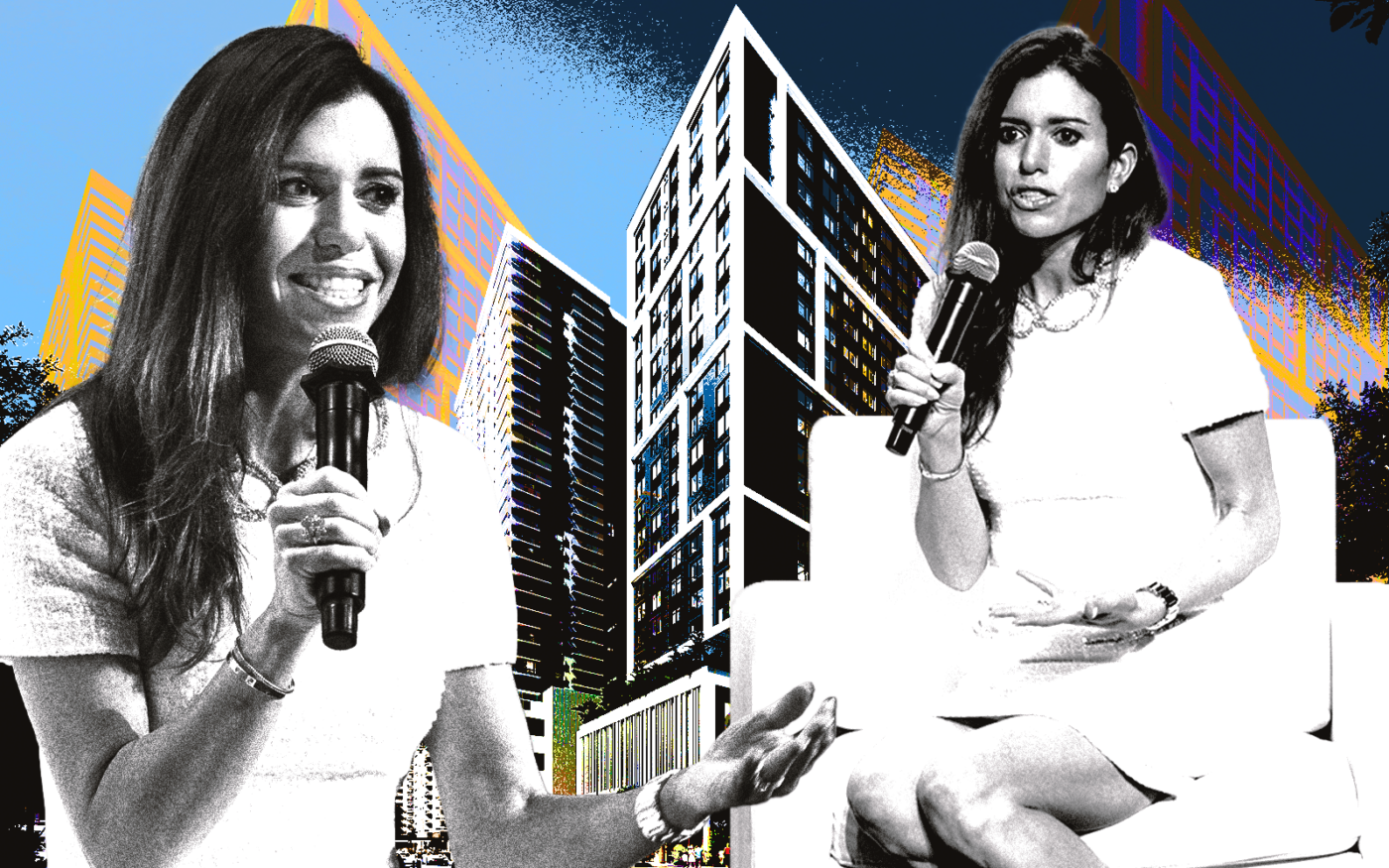 <p>A photo illustration of Clearline Real Estate founder and CEO Jenny Bernell along with a rendering of the Excel Miami Apartments at 1550 Northeast Miami Place in the Arts &#038; Entertainment District in Miami (Clearline Real Estate, Alive Coverage)</p>
