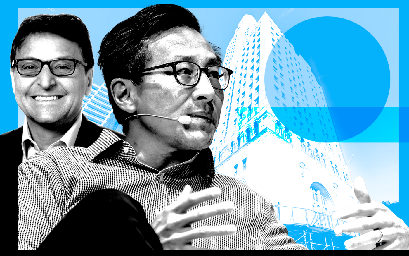 <p>A photo illustration of BSE&#8217;s Jeff Gewirtz and Joe Tsai along with One Hanson Place (Getty, Google Maps, BSE Global)</p>
