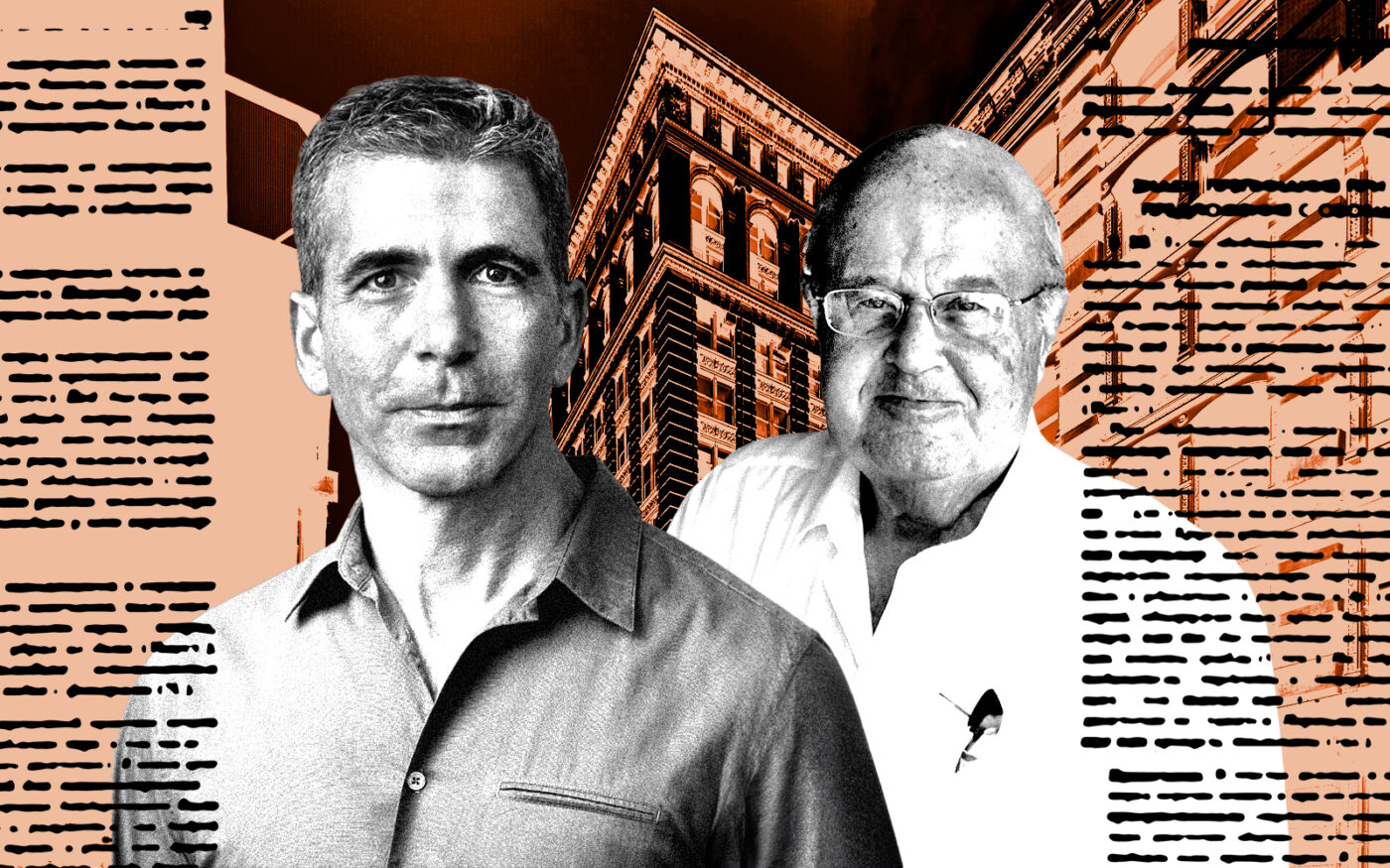 <p>A photo illustration of Allied Partners&#8217; Eric Hader and Midtown Equities&#8217; Stanley Cayre along with the Prince Building at 568 Broadway (Getty, Allied Partners, Midtown Equities, Google Maps)</p>
