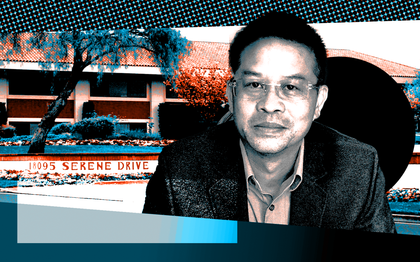 <p>A photo illustration of PTEC Solutions founder Peter Pham along with 18095 Serene Drive in Morgan Hill (Getty, PTEC Solutions, LoopNet)</p>
