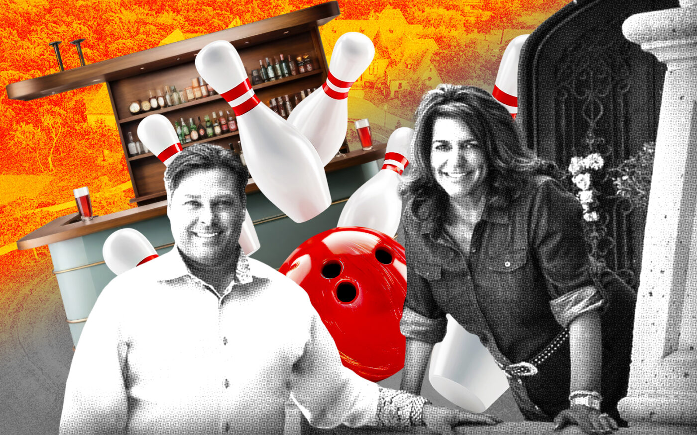 <p>A photo illustration of The George &#038; Noonan Real Estate Group&#8217;s Troy George and Lucy Noonan along with 935 West Dove Road in Southlake (Getty, The George &#038; Noonan Real Estate Group, Google Maps)</p>
