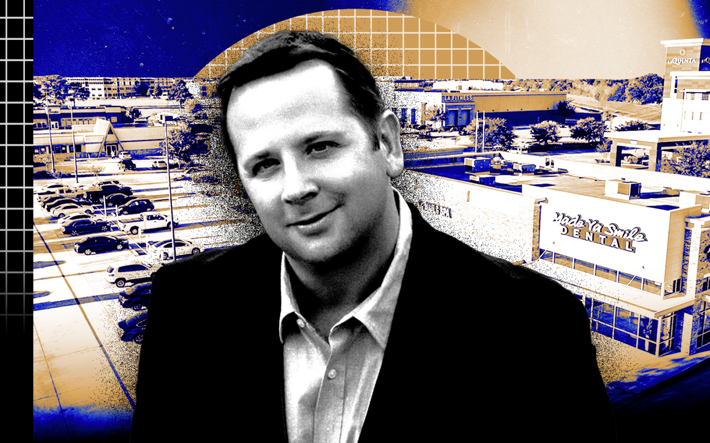 <p>A photo illustration of EoS CEO Rich Drengberg along with the West 8 Crossing shopping center 9244 West Sam Houston Parkway North (Getty, EoS, NewQuest Properties)</p>
