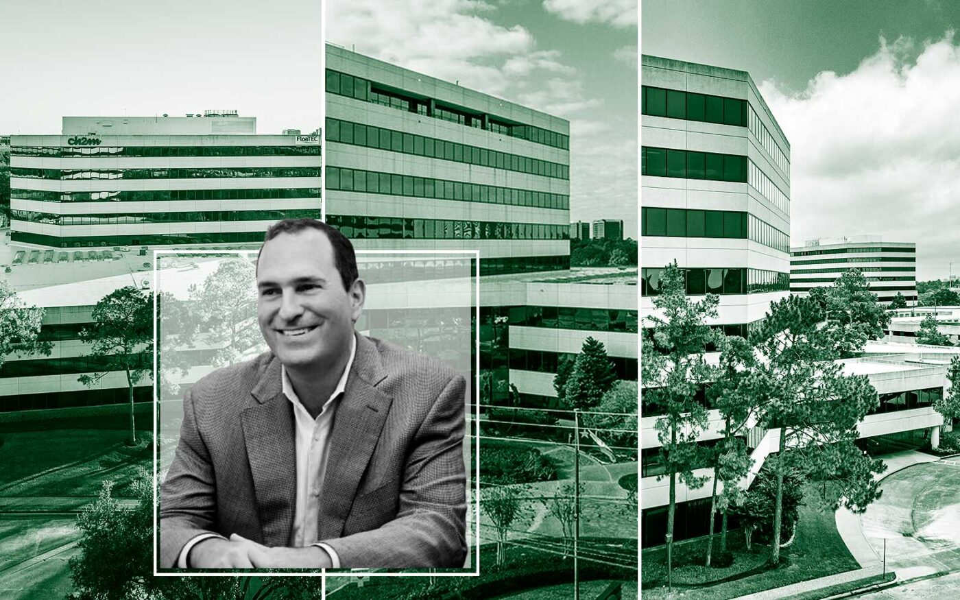 Accesso Partners’ Ariel Bentata with 14701 Saint Marys Lane, 1155 Dairy Ashford Road, 900 Threadneedle Street in Houston (Loopnet, Accesso Partners)