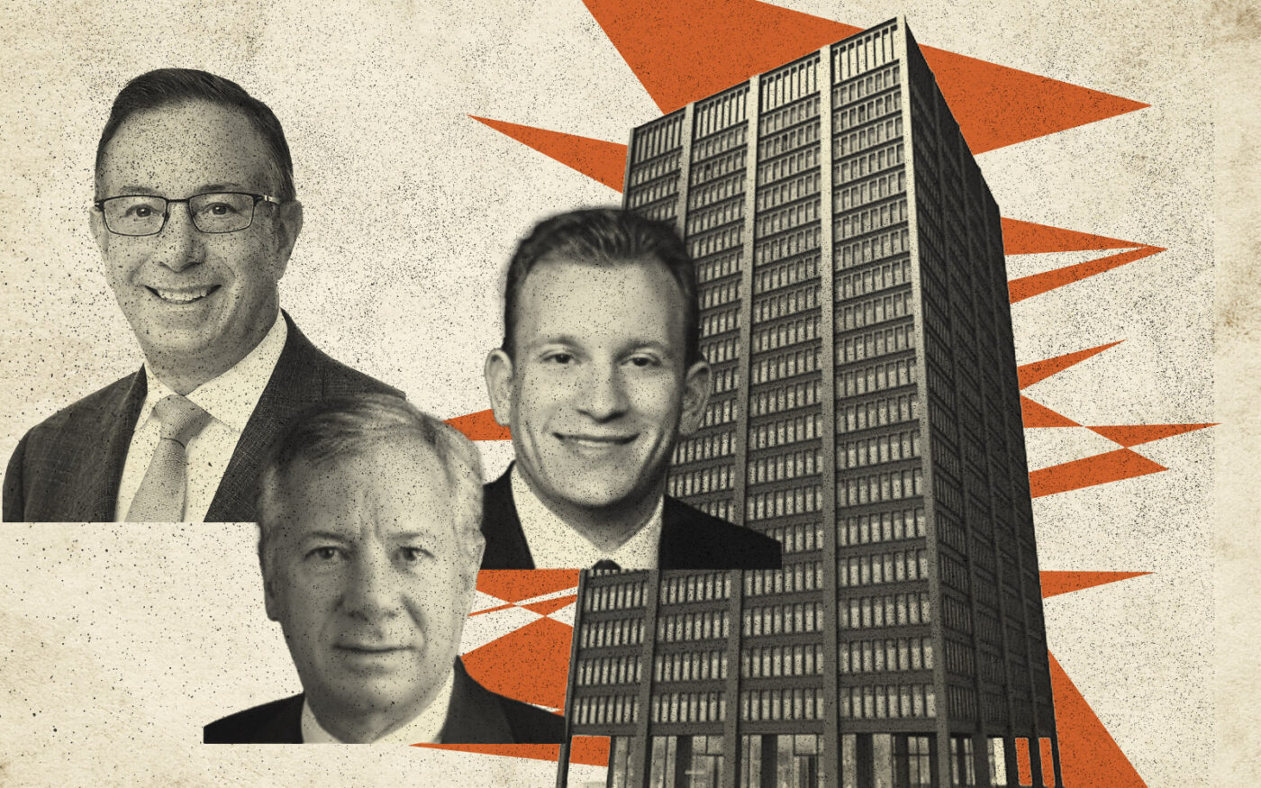 55 East Jackson Boulevard; Ready Capital's Thomas Capasse, Firenze Group's David Perlstein, Marc Realty's Gerald Nudo (Getty, readycapital, Cambridge Realty Capital Companies, Linkedin, depaul)